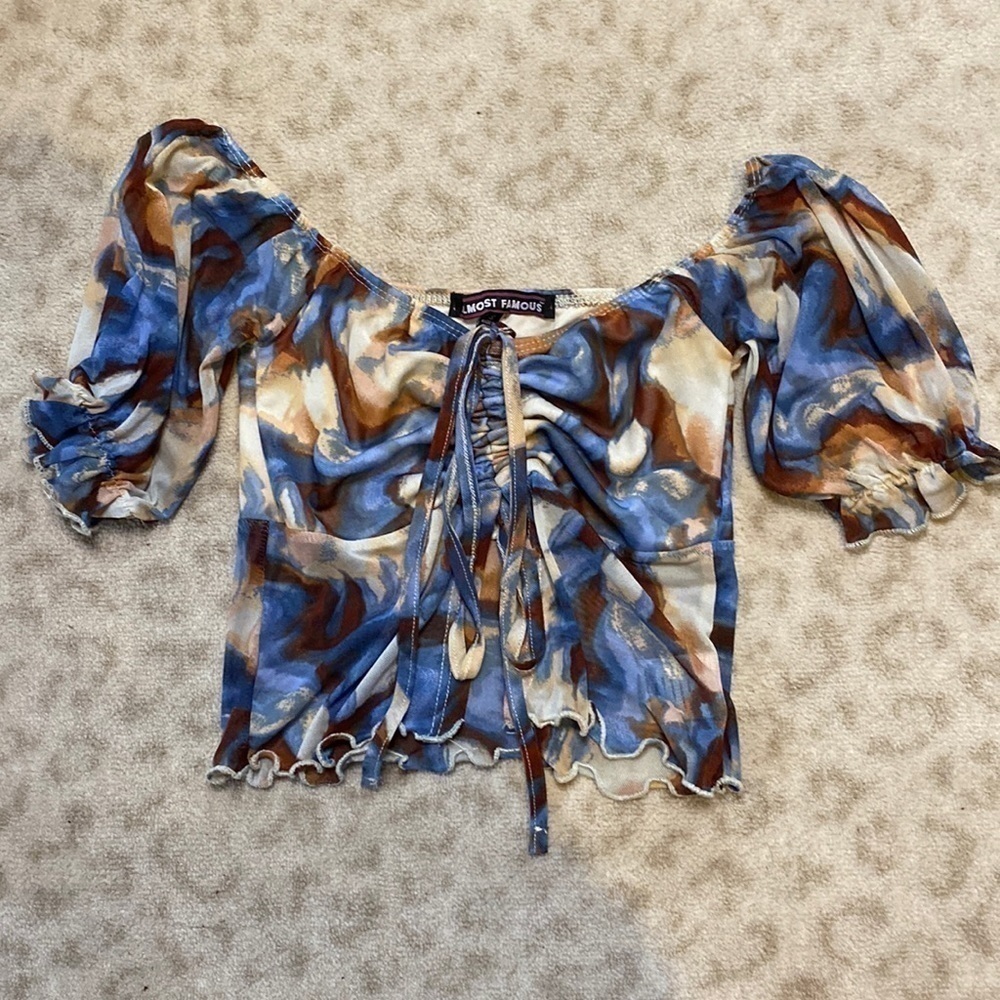 ALMOST Famous Swirl Print Ruched Crop Top